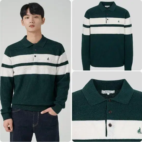 (KK65584)Beanpole Man Colorblock Collar Knit Green 95