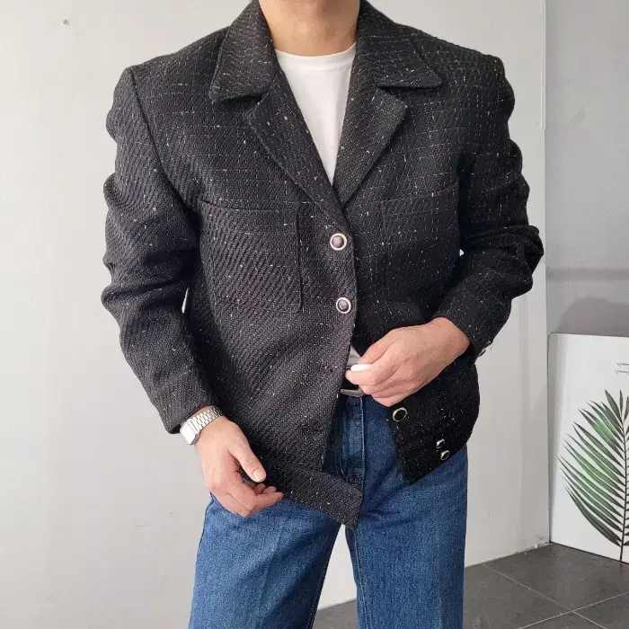 Classic Patois tweed cropped single-button jacket 1 color 95-105SIZE