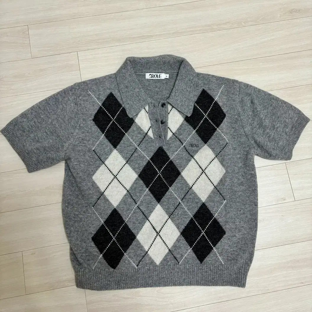 그로브GROVE_ARGYLE COLLAR KNIT_그레이색