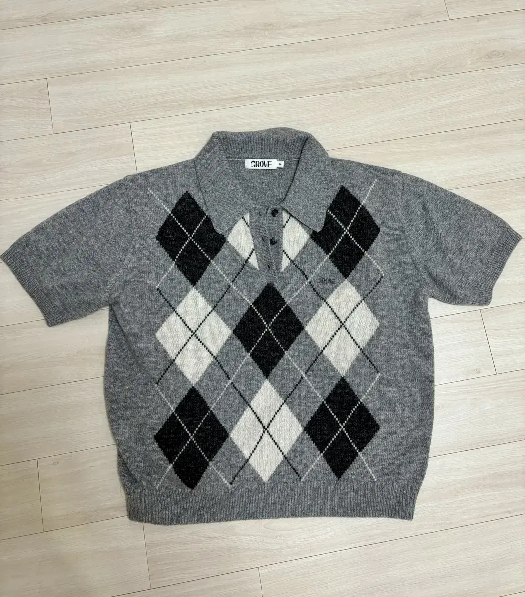 그로브GROVE_ARGYLE COLLAR KNIT_그레이색