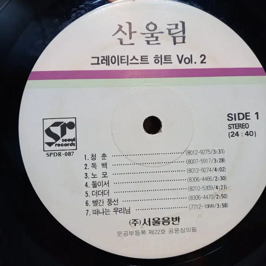 산울림 그레이트 힛트 LP