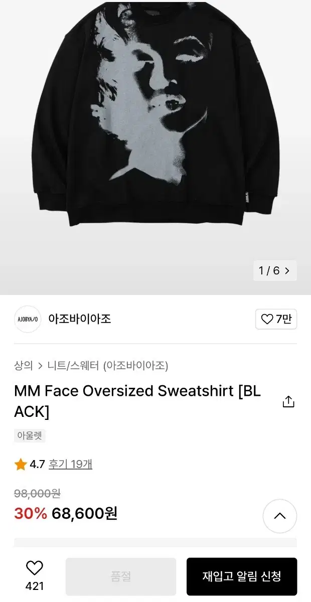 MM Face Oversized Sweatshirt [BLACK]