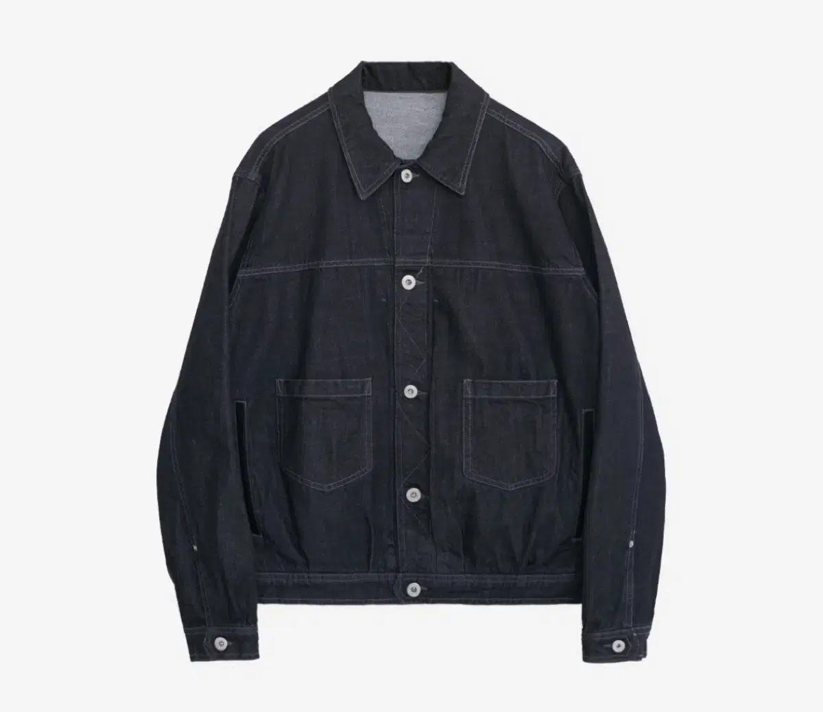 [ 3(L) ] Polyester Denim Trucker Jacket Indigo