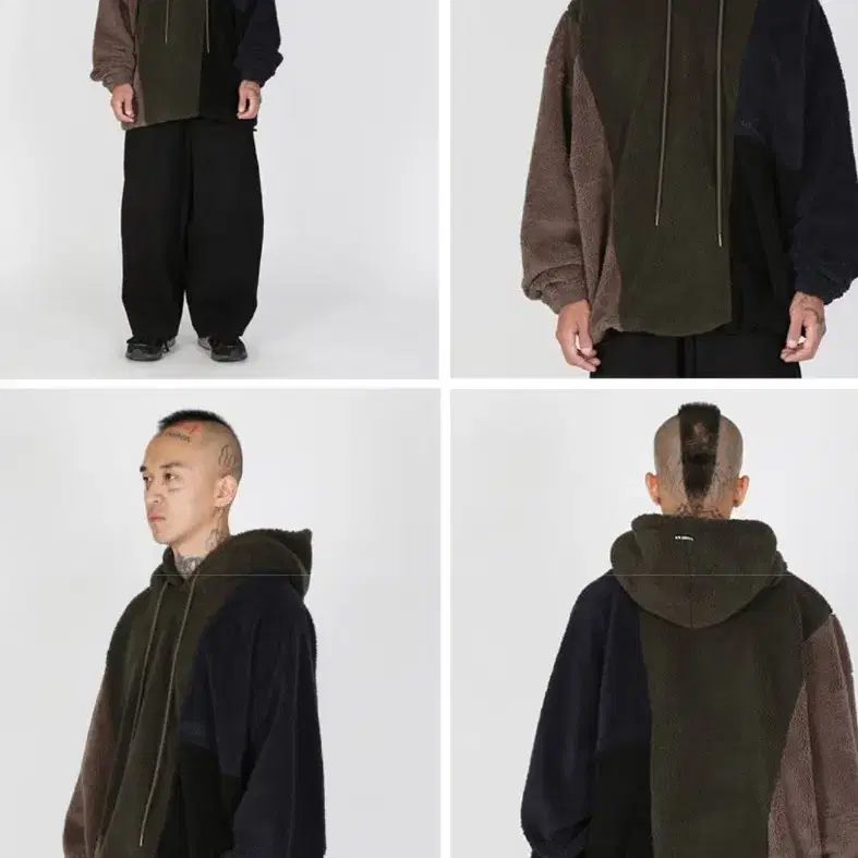 Mixed Fleece Oversized Hoodie [KHAKI]