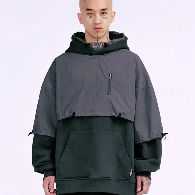 Layered Nylon Hoodie [CHARCOAL]