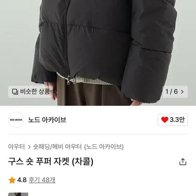 노드아카이브 구스 숏 푸퍼 자켓 차콜 1