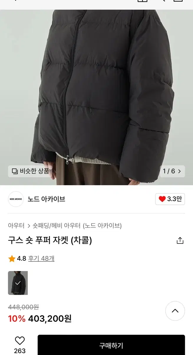 노드아카이브 구스 숏 푸퍼 자켓 패딩 차콜 1