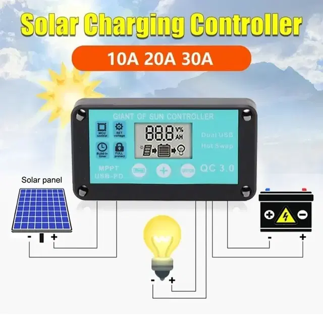 MPPT 12V 30A 태양광 컨트롤러 QC3.0 고속충전