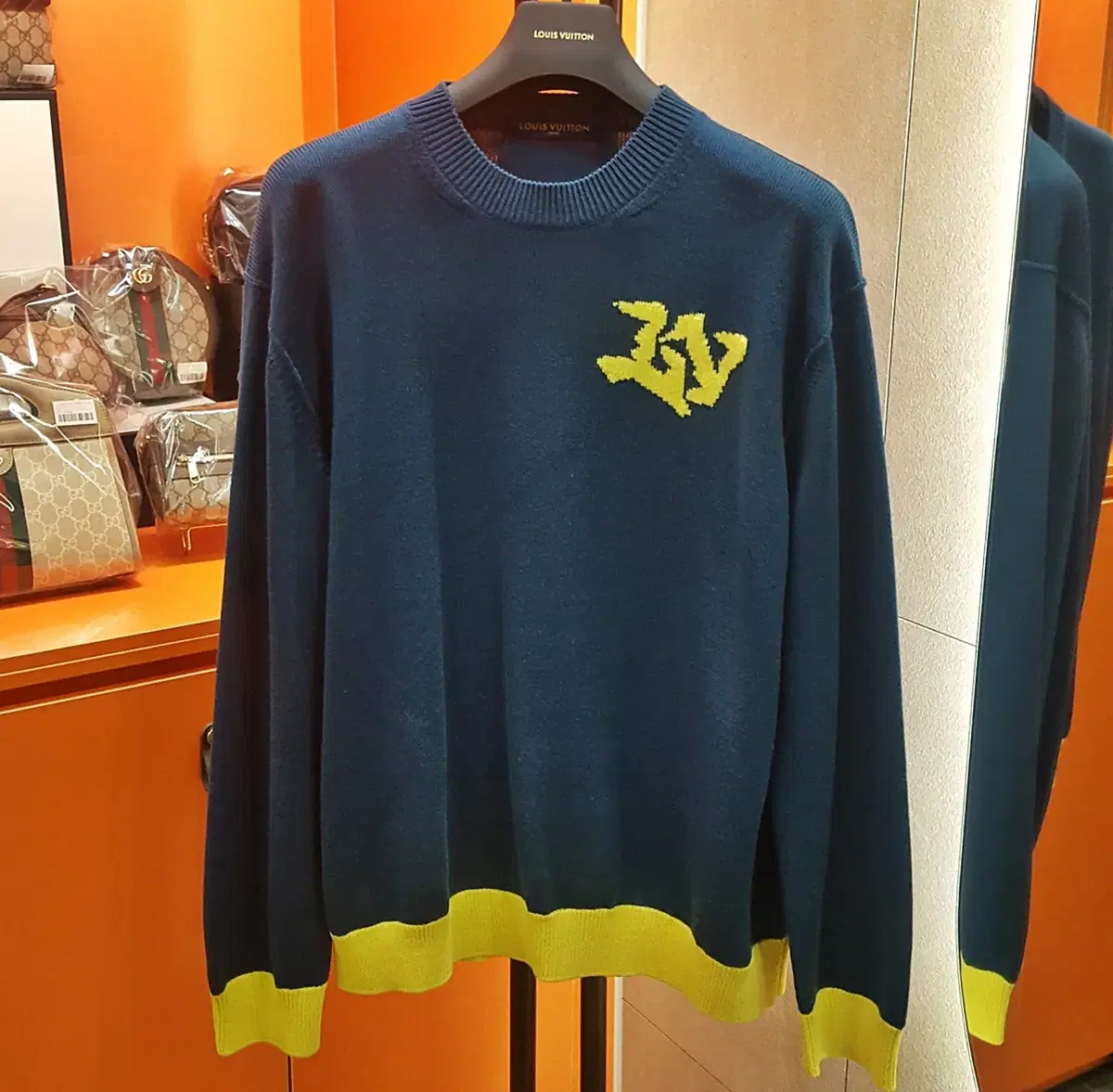 [S-Level]Louis Vuitton cignature LV Logo Knit Navy XL