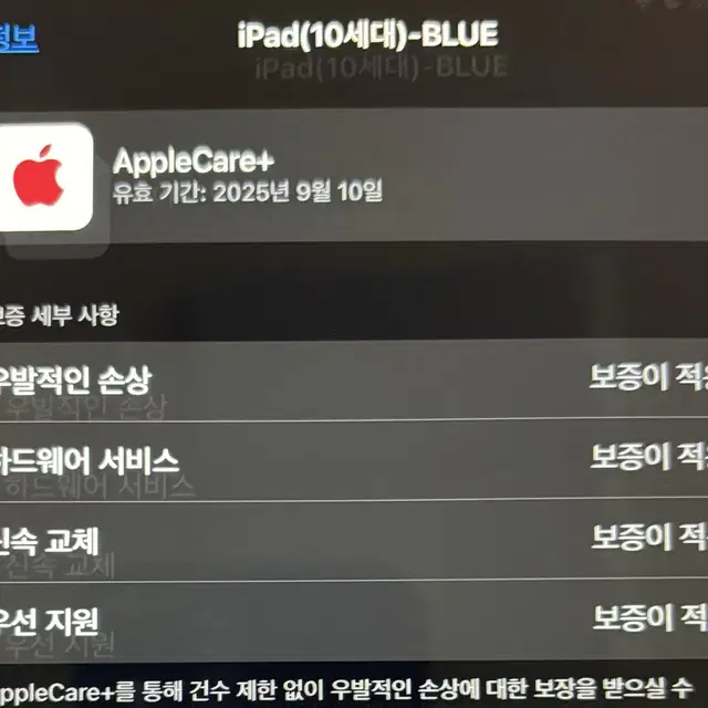 (SS급)아이패드 10세대 64G WIFI 블루 + 애플케어 거의 새제품