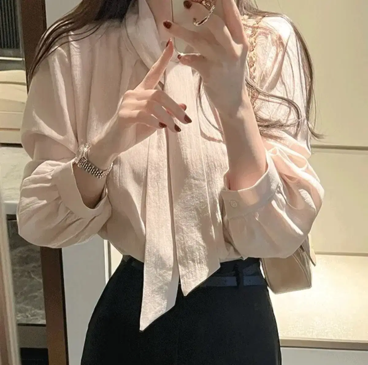 Moody two-way ribbon tie rayon pink blouse bridal look