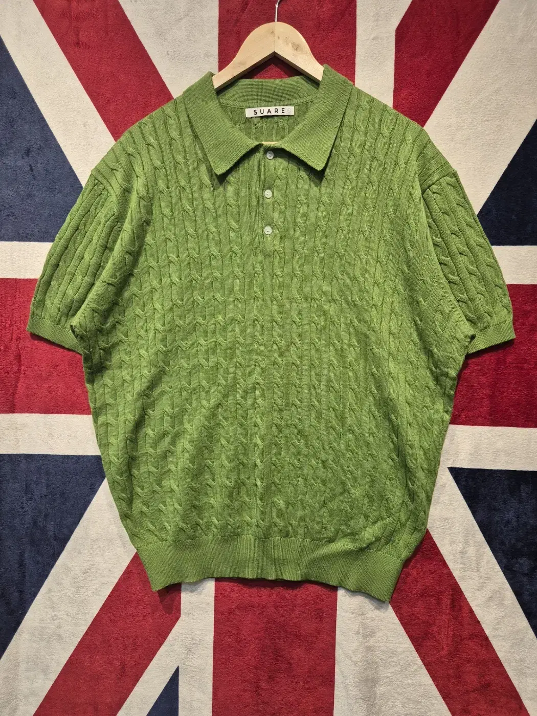 [L] Sua Mare Washable Cable Knit Short Sleeve Green