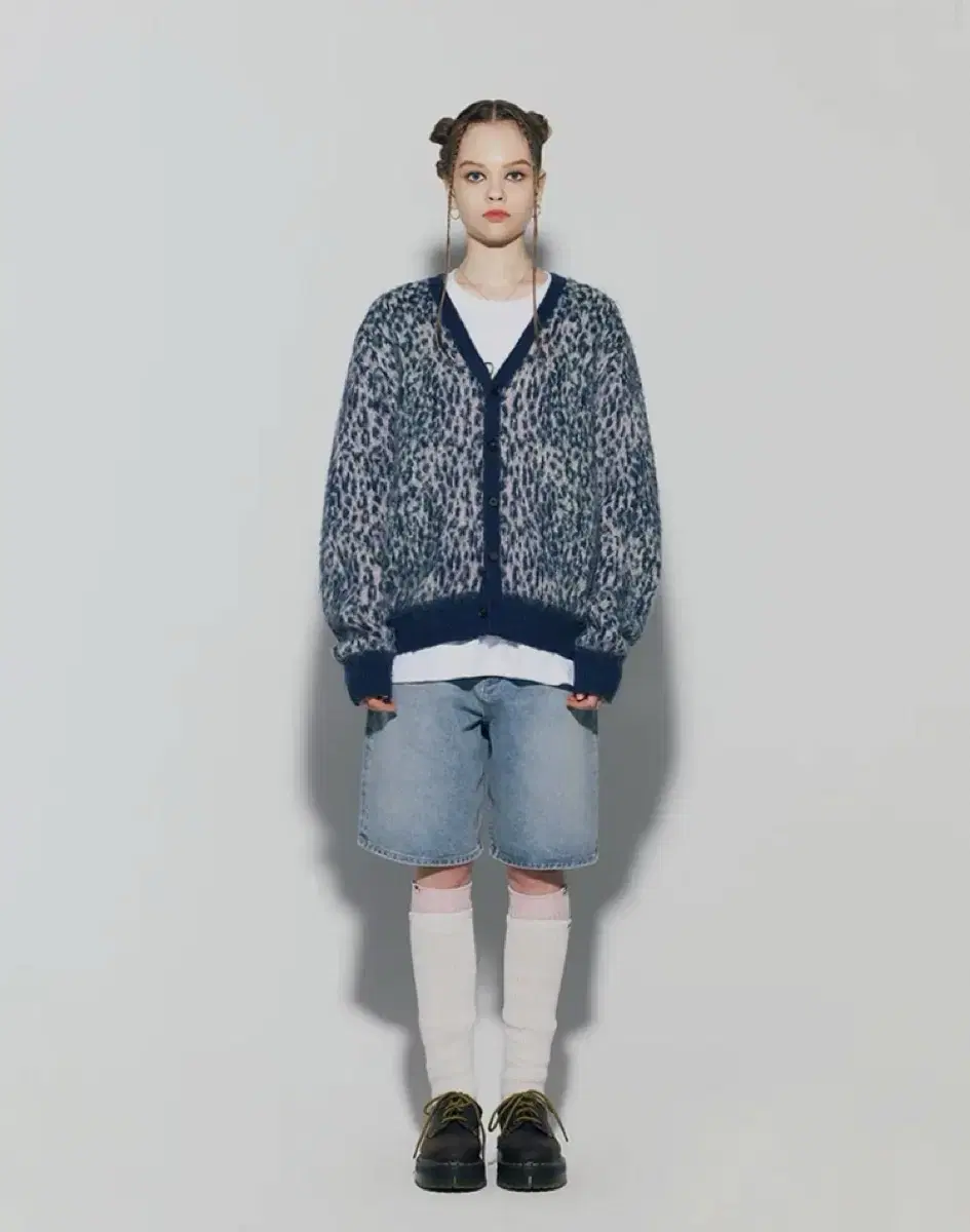 에즈이프캘리 가디건 LEOPARD KNIT CARDIGAN NAVY