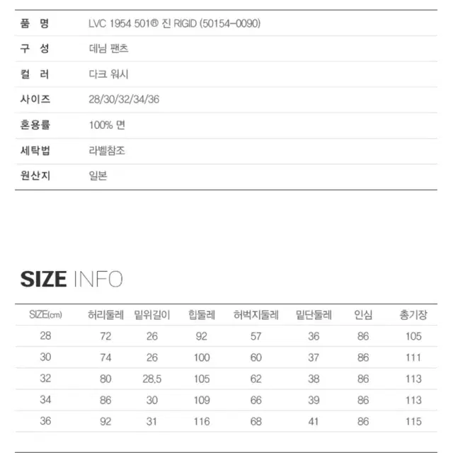 LVC 1954 501 32/34 풀박스 새상품 판매 합니다.