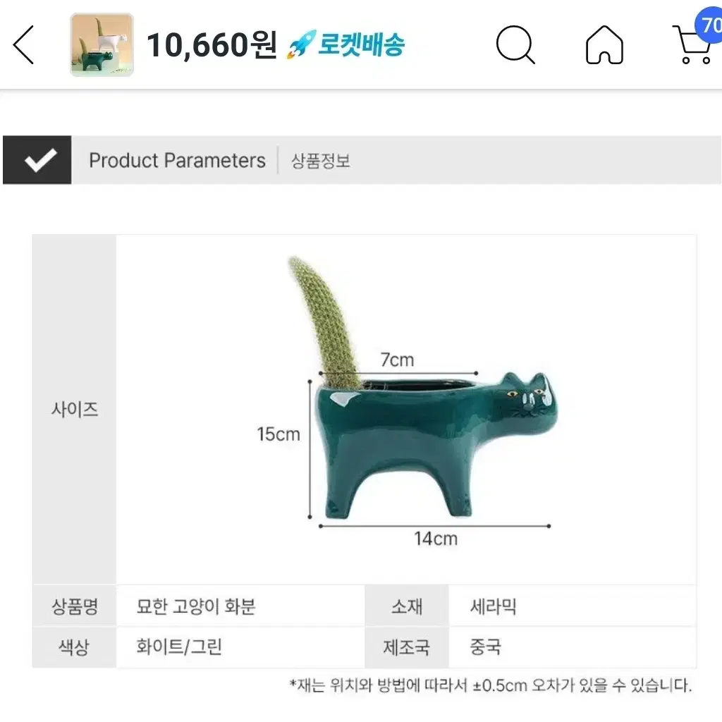 고양이 화분 그린 화이트 도자기 세라믹