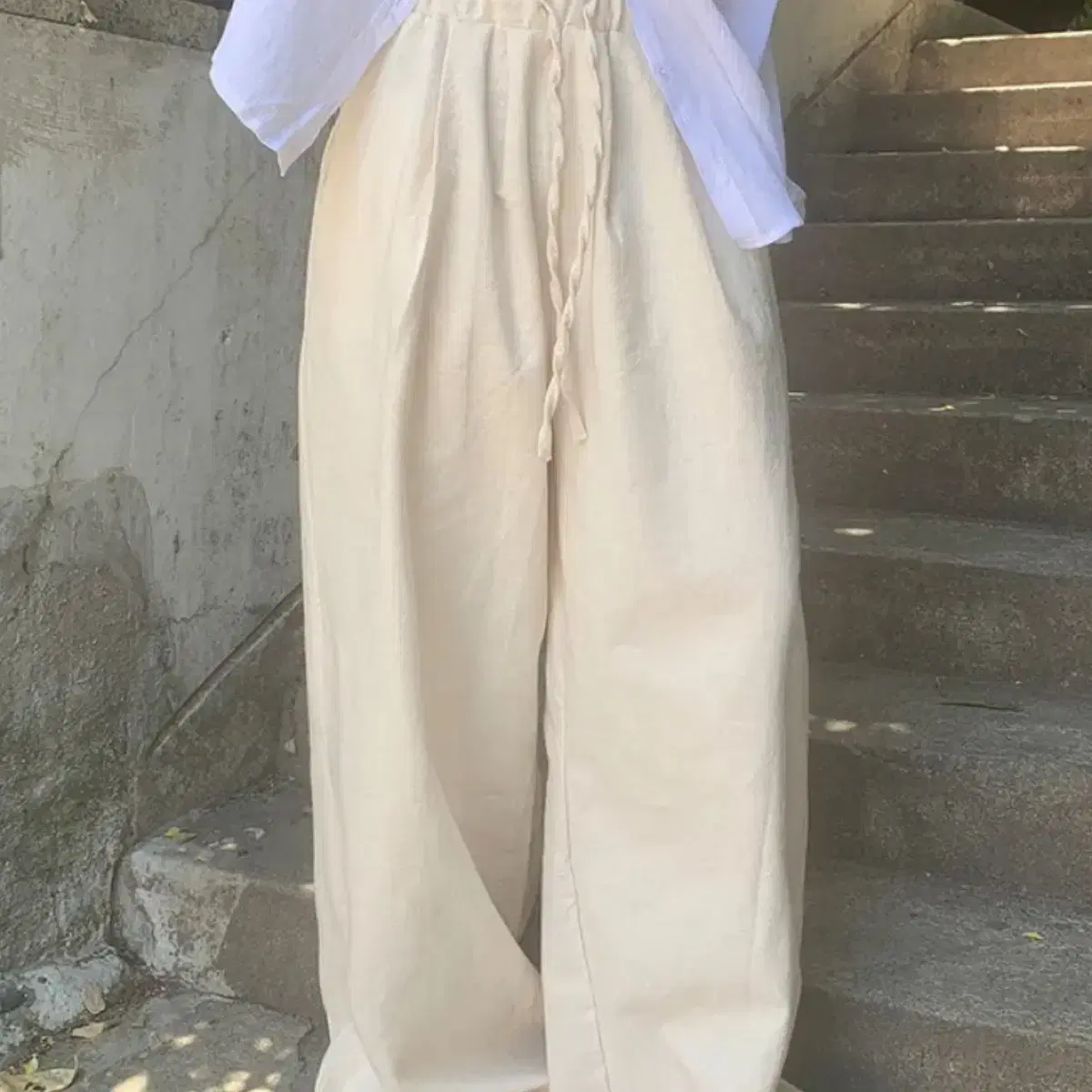 Linen wide-legged long pants