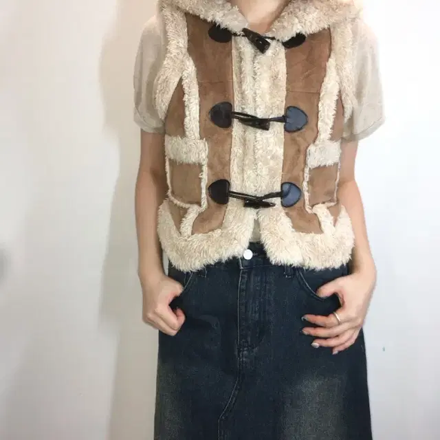 camel toggle hood vest