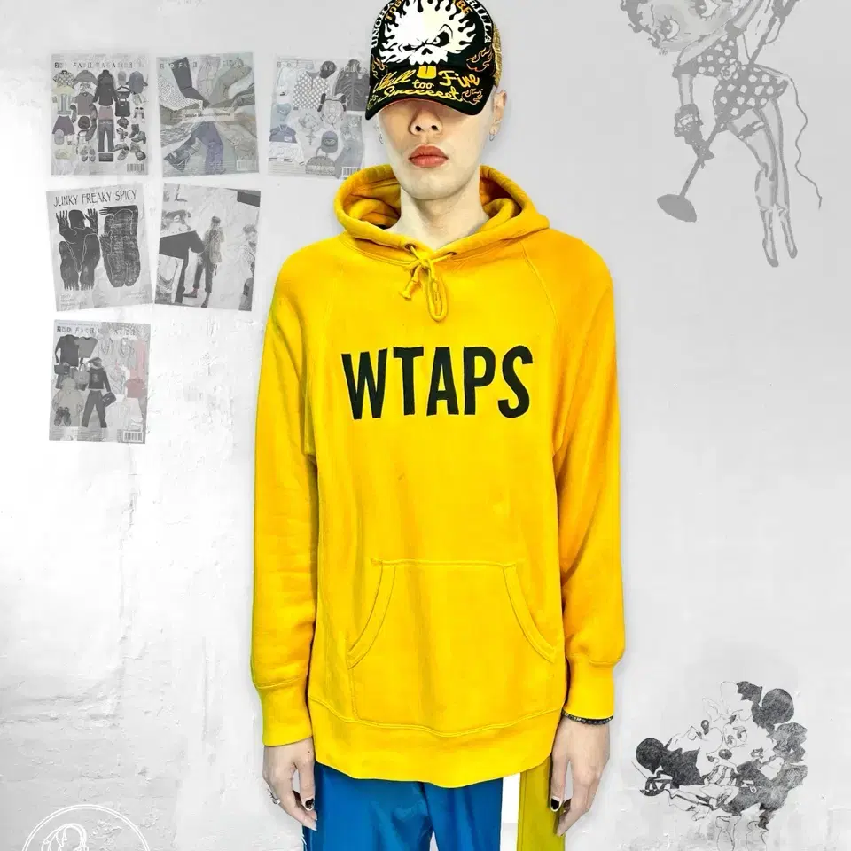 WTAPS 더블탭스 16ss 자수 빅로고 옐로우 스웻 후드티셔츠 아카이브