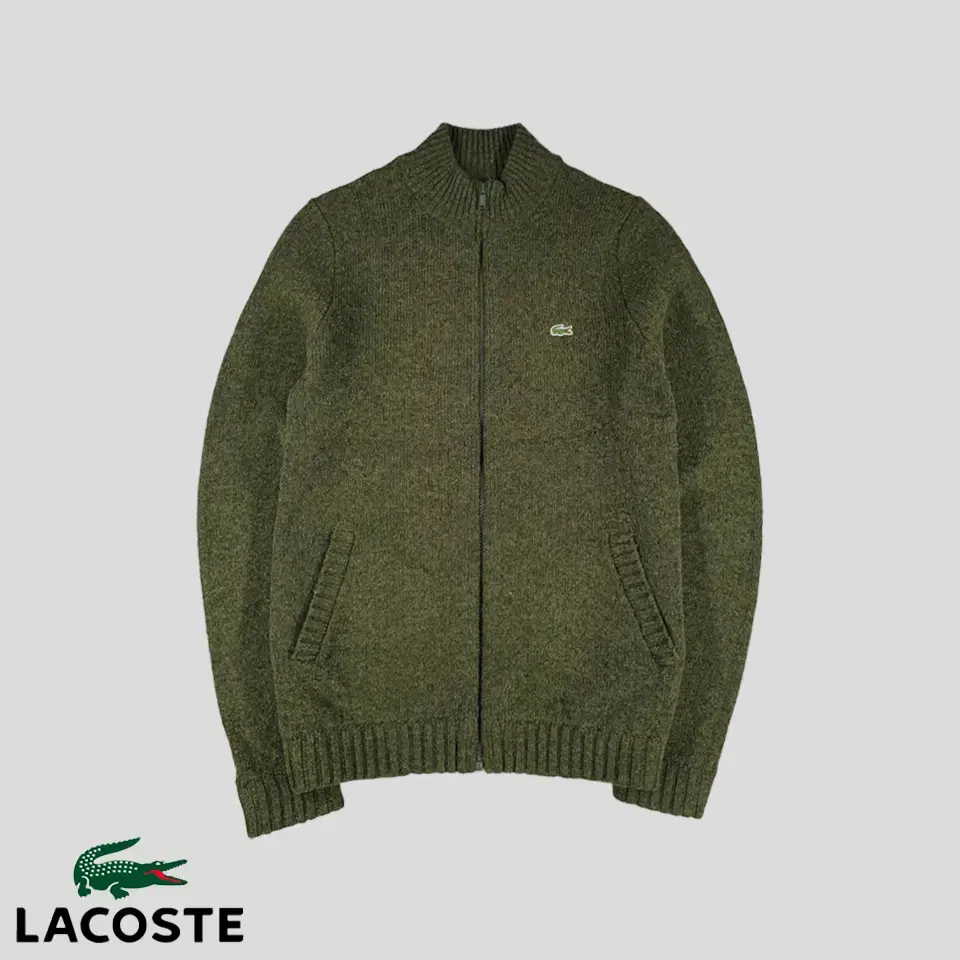 Lacoste Khaki Brown Boccasi Dot Pattern Polka Dots Croc Patch Amekazi Mock Neck Wool