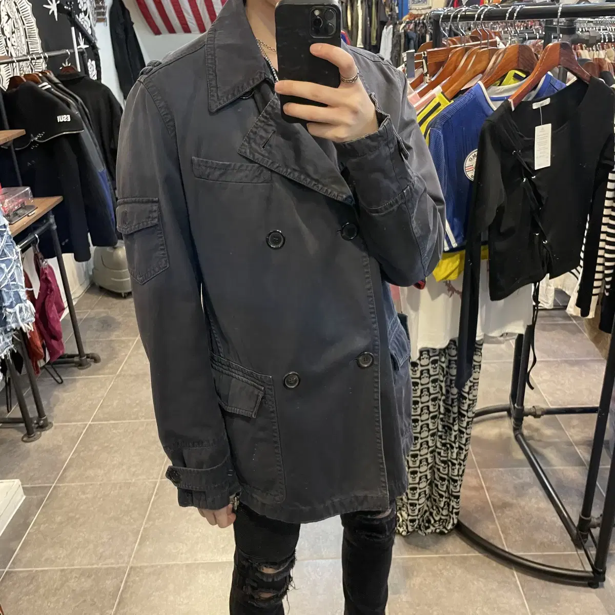 (NO.9) VTG Vintage Short Trench Coat Navy