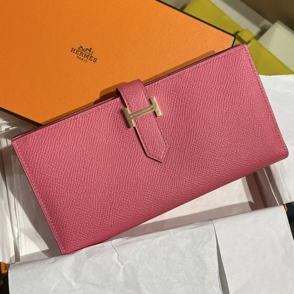 New Arrivals full set Hermès Bean Long Wallet Absong 8W Rose Azalea GHW