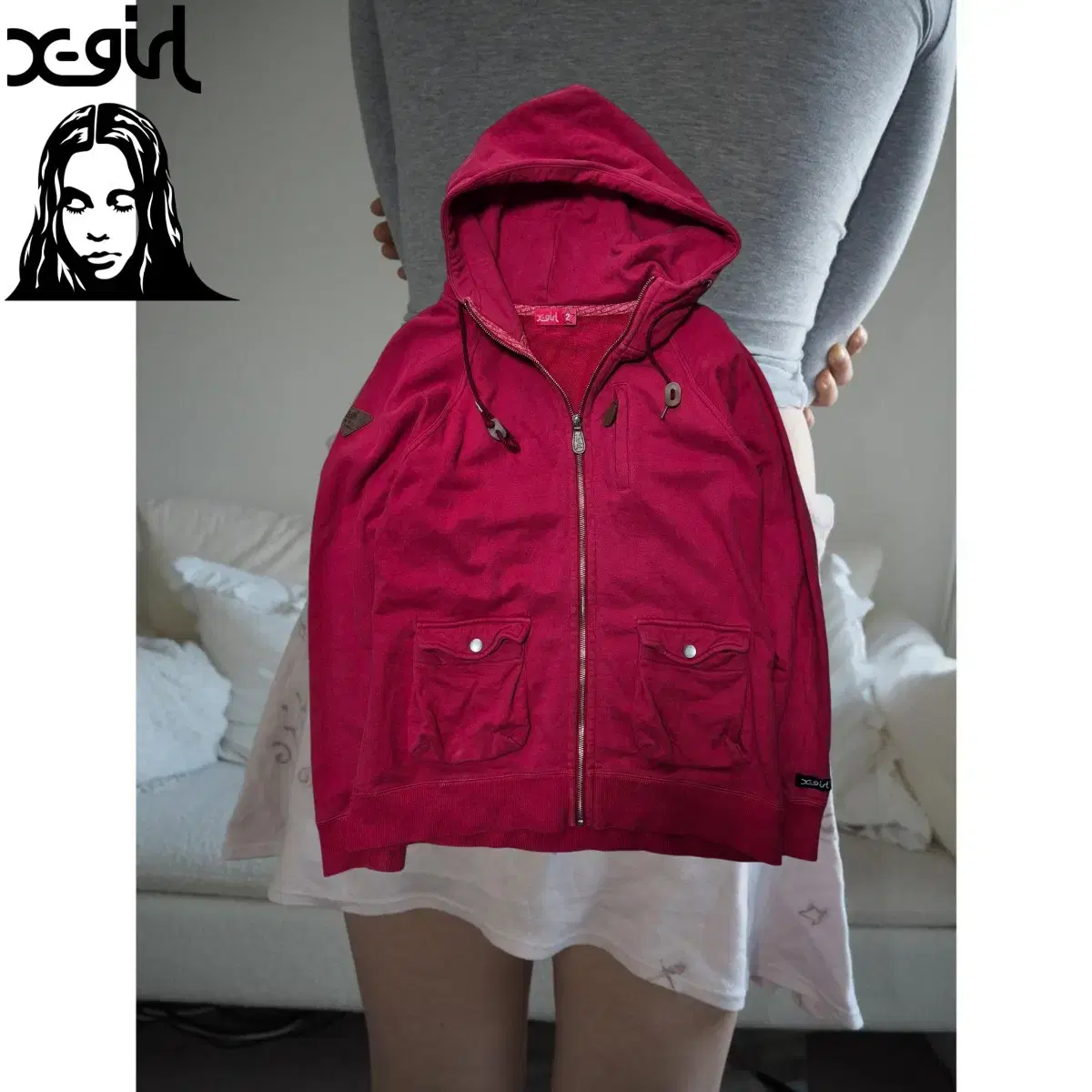 X-Girl 2000s cherry loose-fit hoodie zip