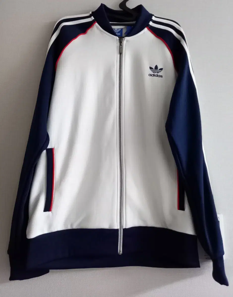 Adidas White Navy Track Top Jersey Zip Up 105/XL