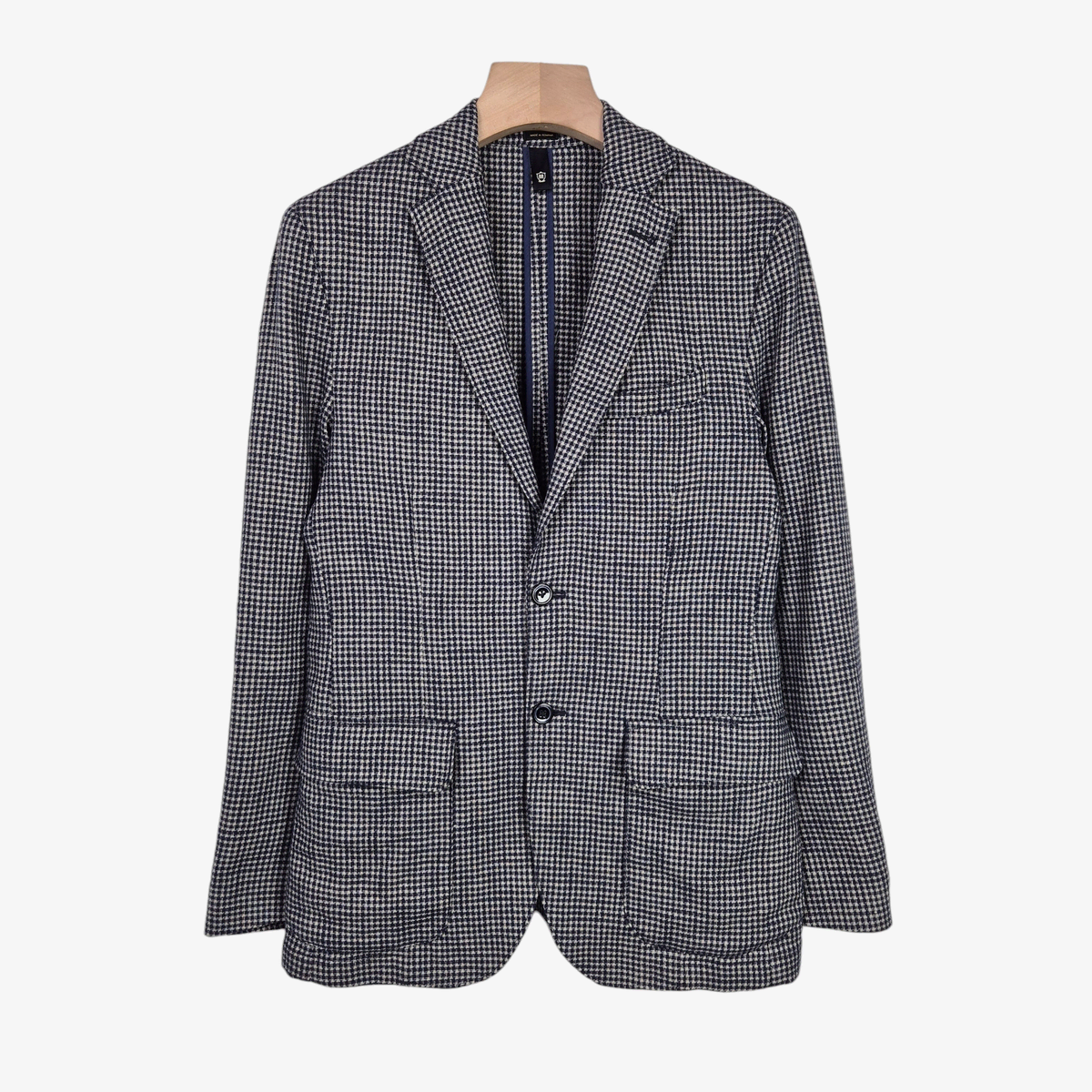 [95-100] Massimo Dutti Navy checked linen-blend cotton blazer