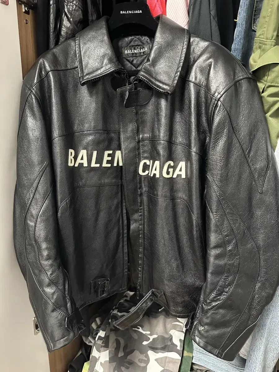 Last Price Balenciaga Logo Buffalo Biker Leather Jacket 52