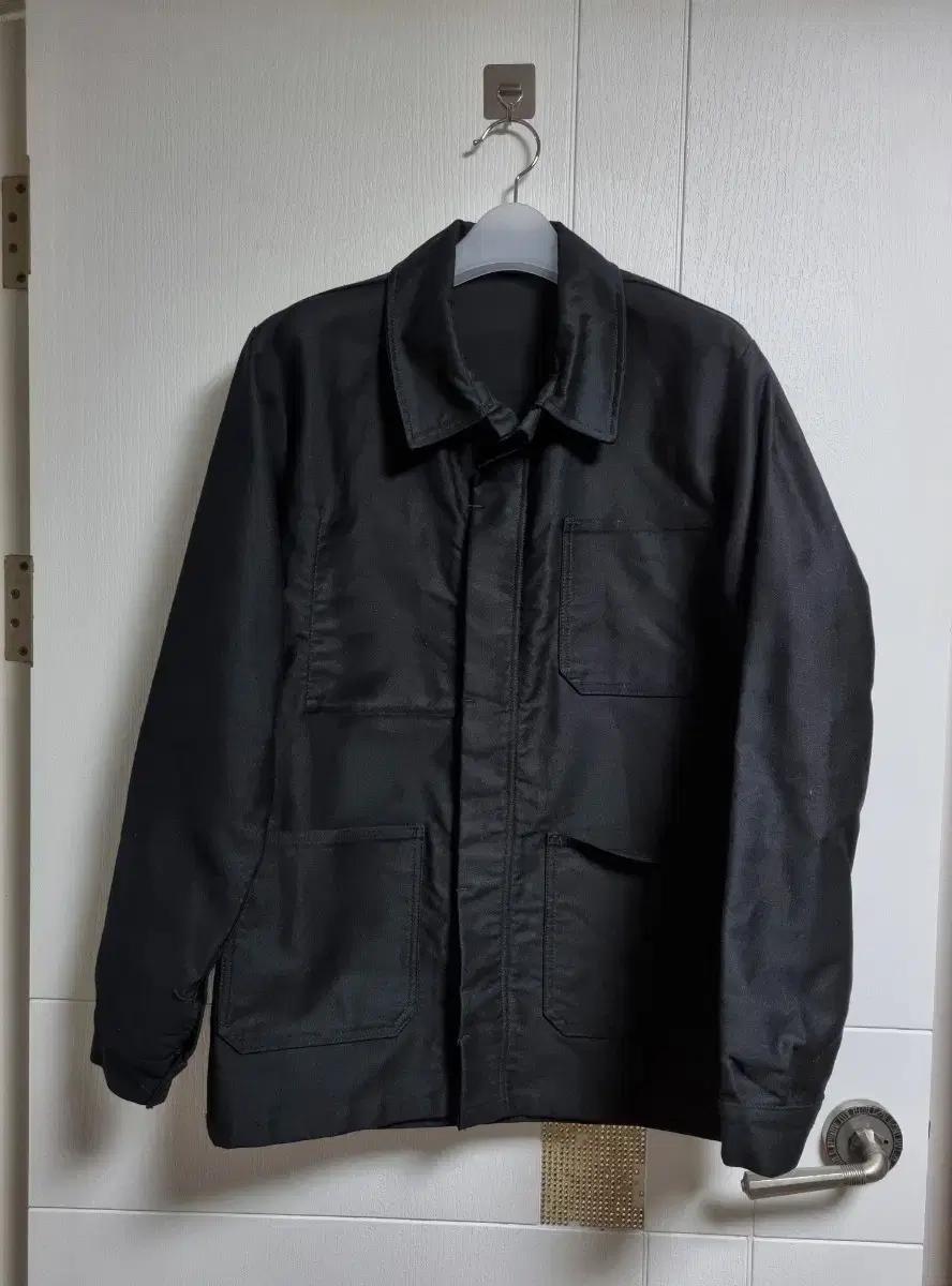 70s French Black Moleskin Work Jacket Size L