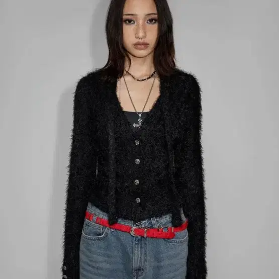 LEEY strap tweed cardigan black