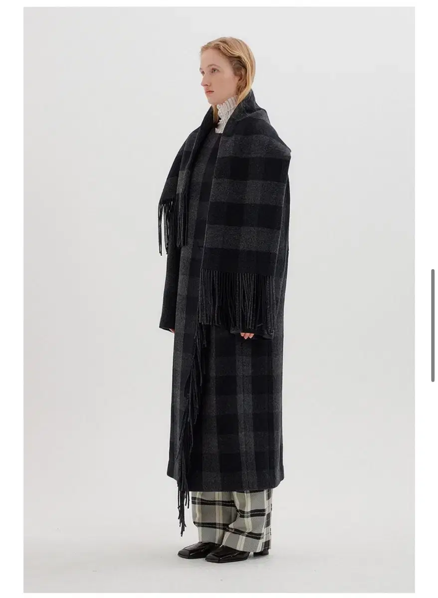 Female) Ink New Muffler Check Long Coat