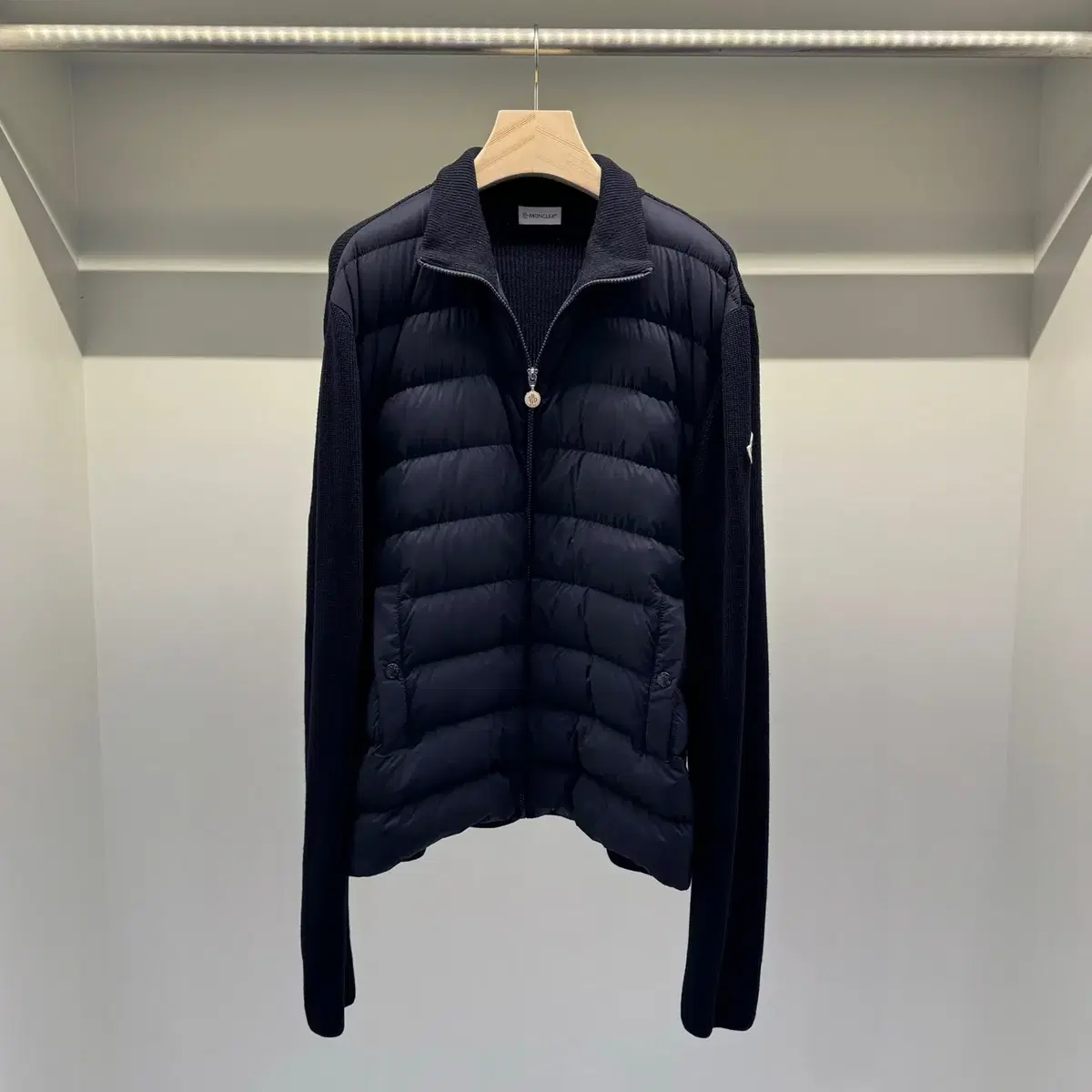 Size XXL / Moncler Waffen Side Logo Knit Padded Dark Navy