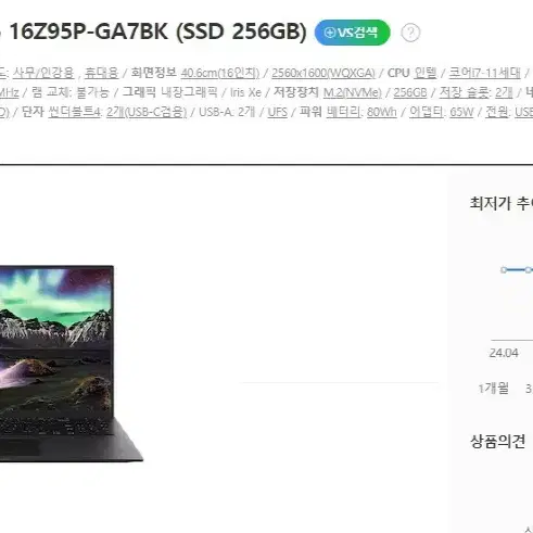 LG 16Z95P 옵시디안 블랙 i7 고성능 그램