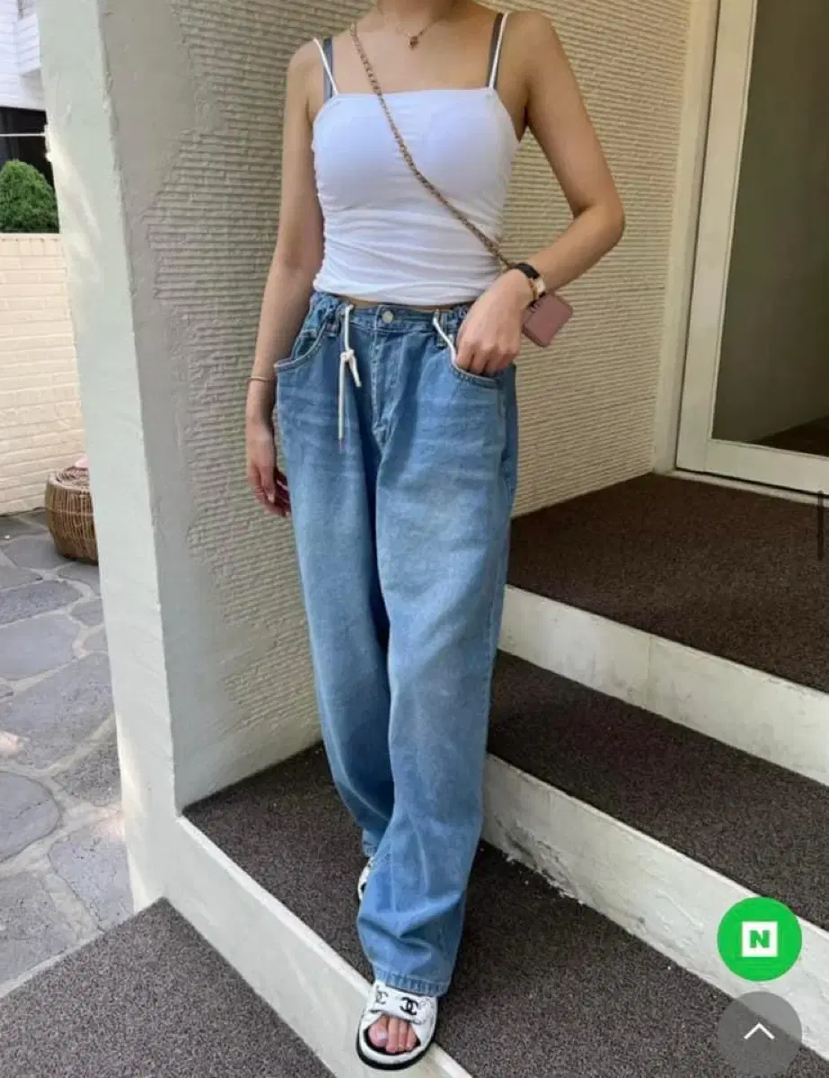 String jean wide-legged pants