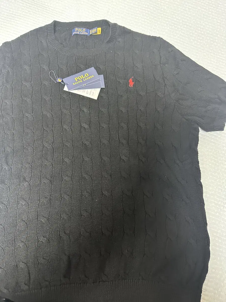 Polo Ralph Lauren black cable (pretzel) short sleeve knit