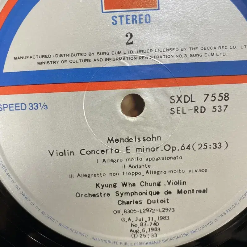 KYUNG WHA CHUNG 정경화 LP / AA5034