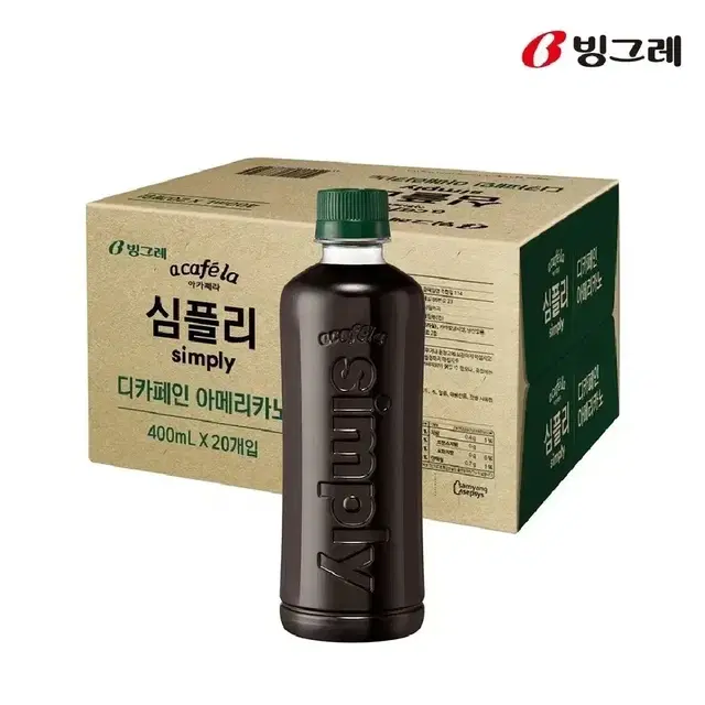 [무료배송] 빙그레 아카페라 심플리 디카페인 아메리카노 400ml 20개