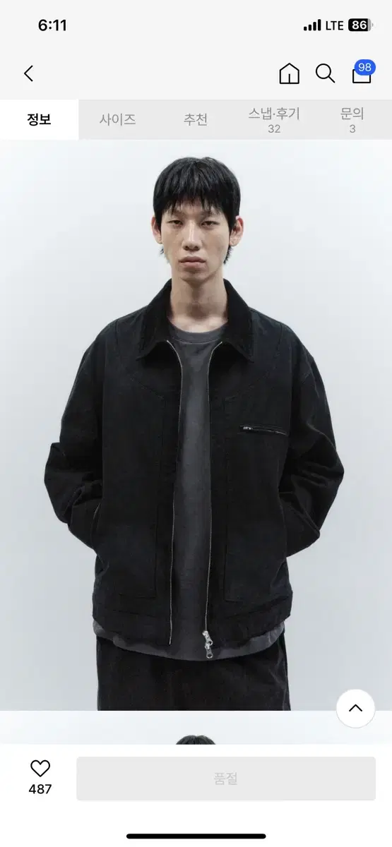 인사일런스 / 빈티지 워시드 카펜터 자켓 WASHED BLACK M사