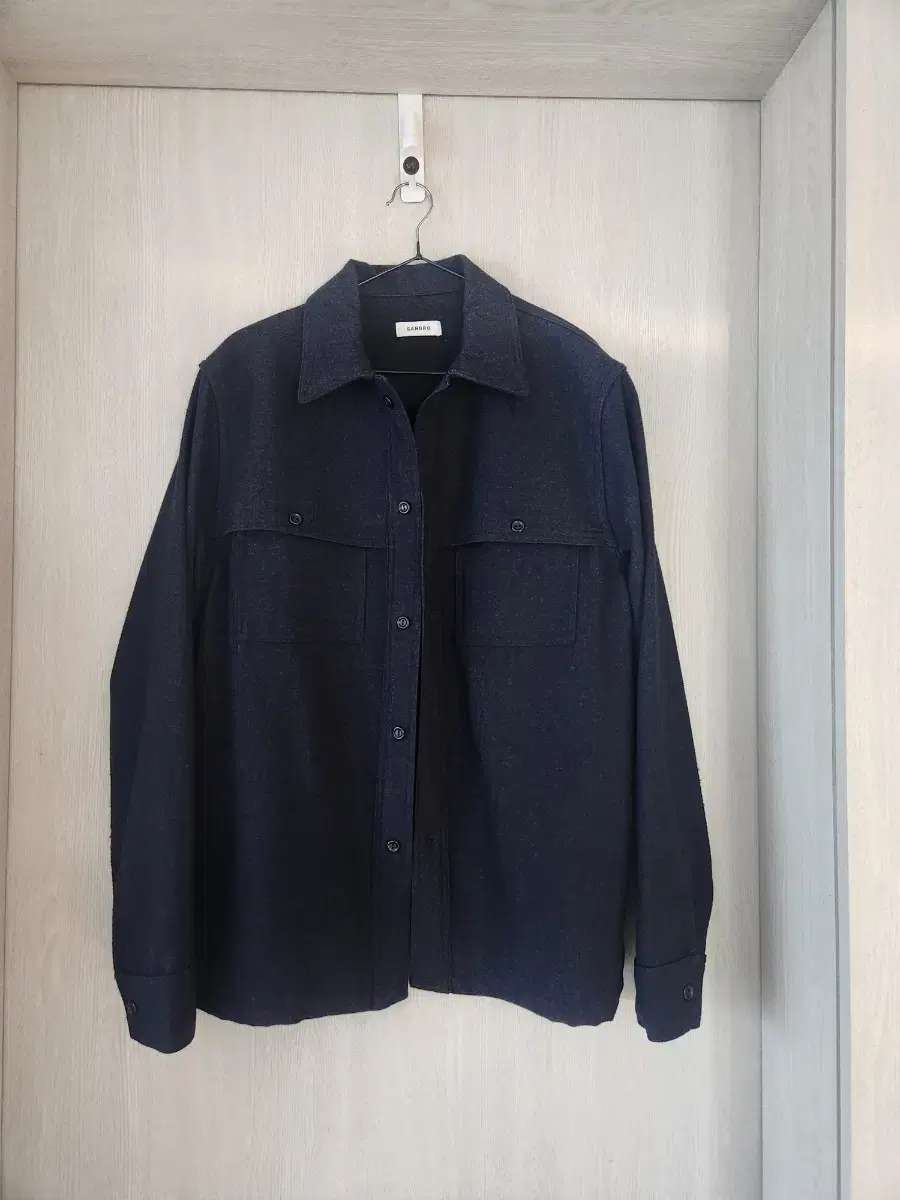 Sandro Woolblend Flannel Shirt Navy L