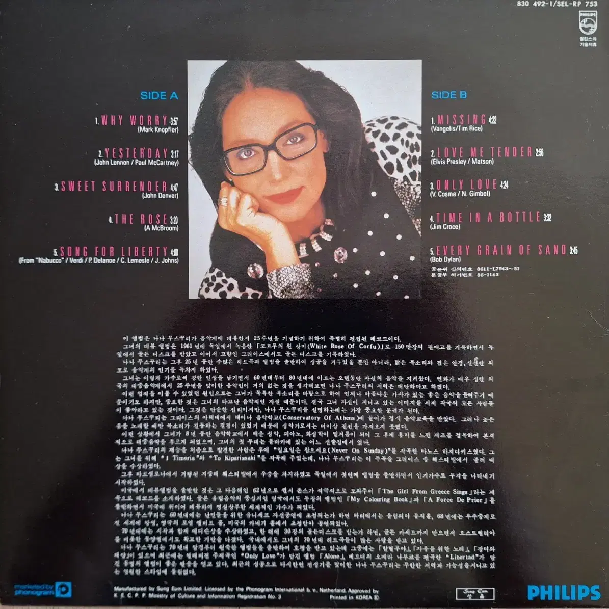 국내라이센스반/Nana Mouskouri - Why Worry LP