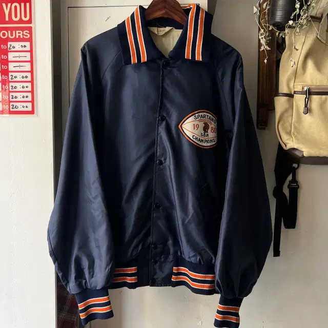 [XL]90's Made in USA 빈티지 럭비 자수 바시티 자켓