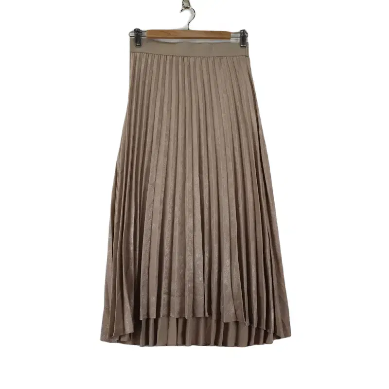 E4497 WOMENFREE Beige Glitter Pleated Long Skirt/Dirk