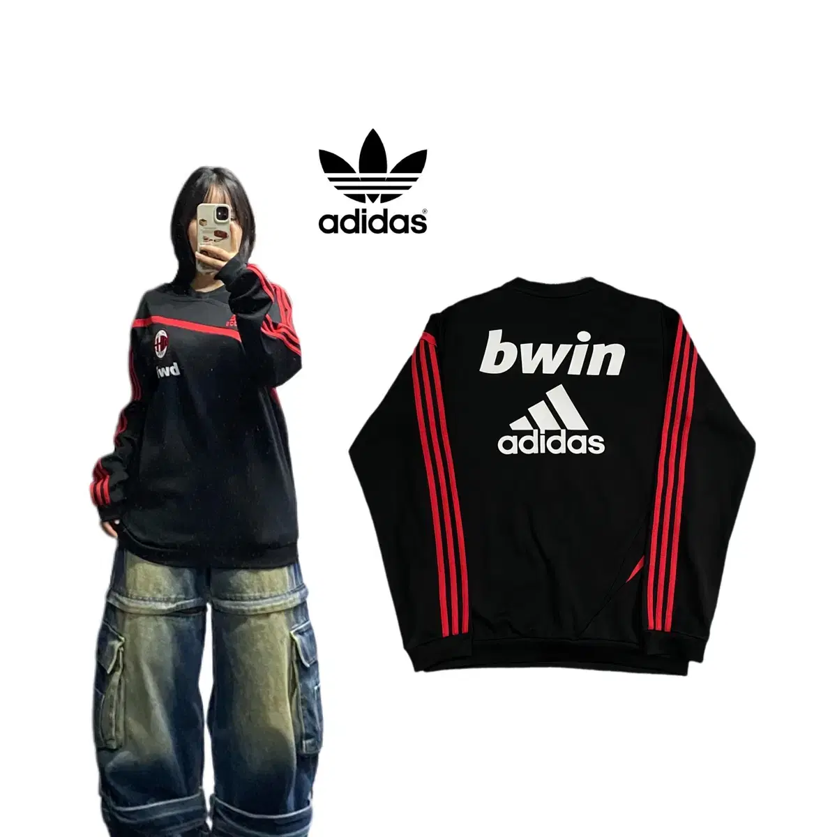 Adidas AC Milan Big Logo Long Sleeve Black Blockcore Shirt Jersey