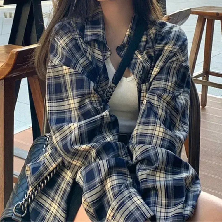 Shirt Southern gaeul New Check Women's Overalls Loose Fit