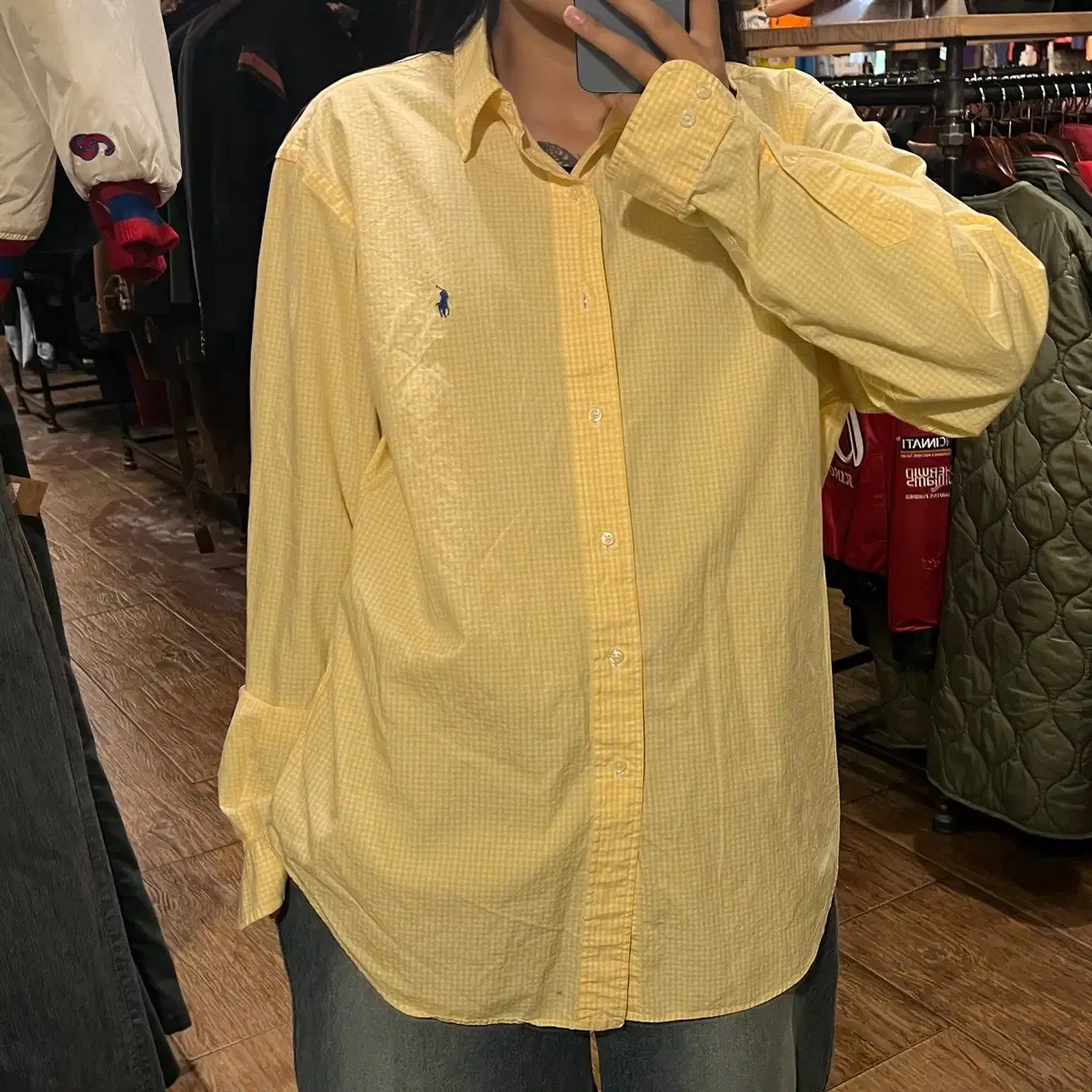 [HI] Polo shirt with chakra pattern, long sleeves, yellow