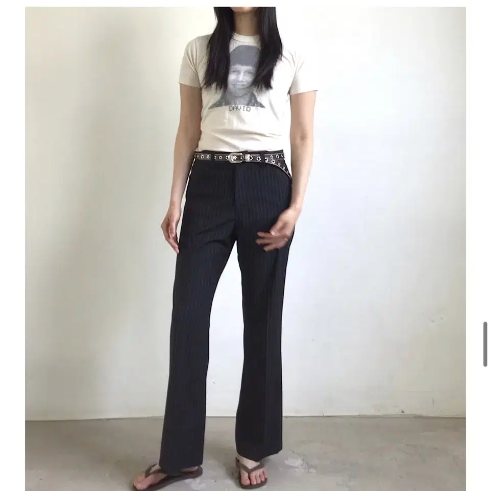 포니테일 90s pinstripe loose slacks