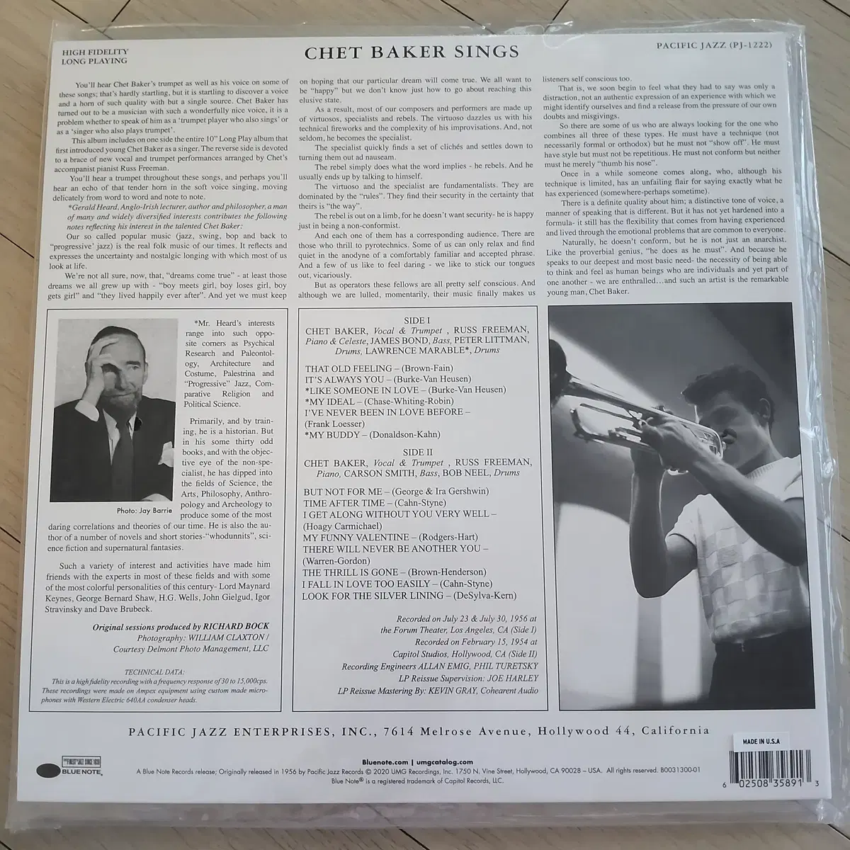 Chet Baker 쳇 베이커 Sings 블루 노트 톤포잇 시리즈 LP