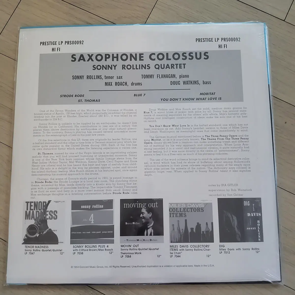 소니 롤린스 Saxophone Colossus 프레스티지 공식 모노 LP