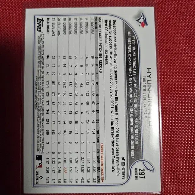 류현진 2022 Topps ASG 포일 카드